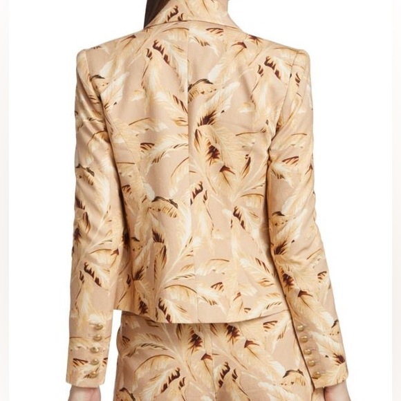 L'AGENCE Designer Print Cropped Blazer With Gold Buttons - Picture 2 of 7